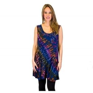 Tie Dye Sleeveless Sun Dress Pockets Summer Casual Loose Beach Cover Up Large XL